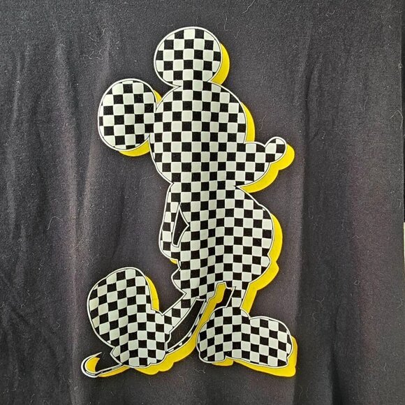 Disney Other - Disney Mickey Mouse Checkered Flag Outline on Black Graphic TShirt Unisex L NEW